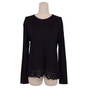 The Kooples Broderie Eyelet Long Sleeve Tee Black Sz Medium